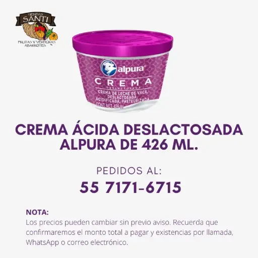 CREMA ÁCIDA DESLACTOSADA ALPURA DE 426 ML.